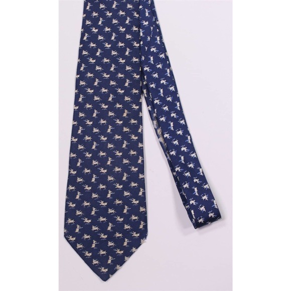 Salvatore Ferragamo Navy Blue Puppy Print Dog Silk Necktie Tie - Picture 3 of 8